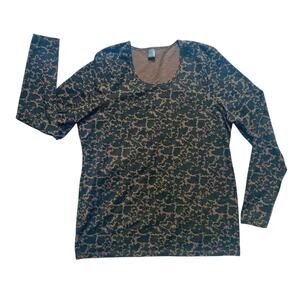 Peruvian Connection Women’s XL Long Sleeve Tee Pima Cotton Brown Black Floral